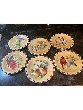 Set Of 6 Lenox Winter Greetings Everyday Stoneware Salad Plates 8.5" C. McClung